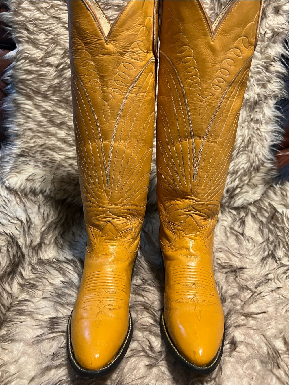 Tony Lama BLK Label women 17in Tall Western Boots in Mustard tone, Sz 5.5 B - Picture 2 of 13